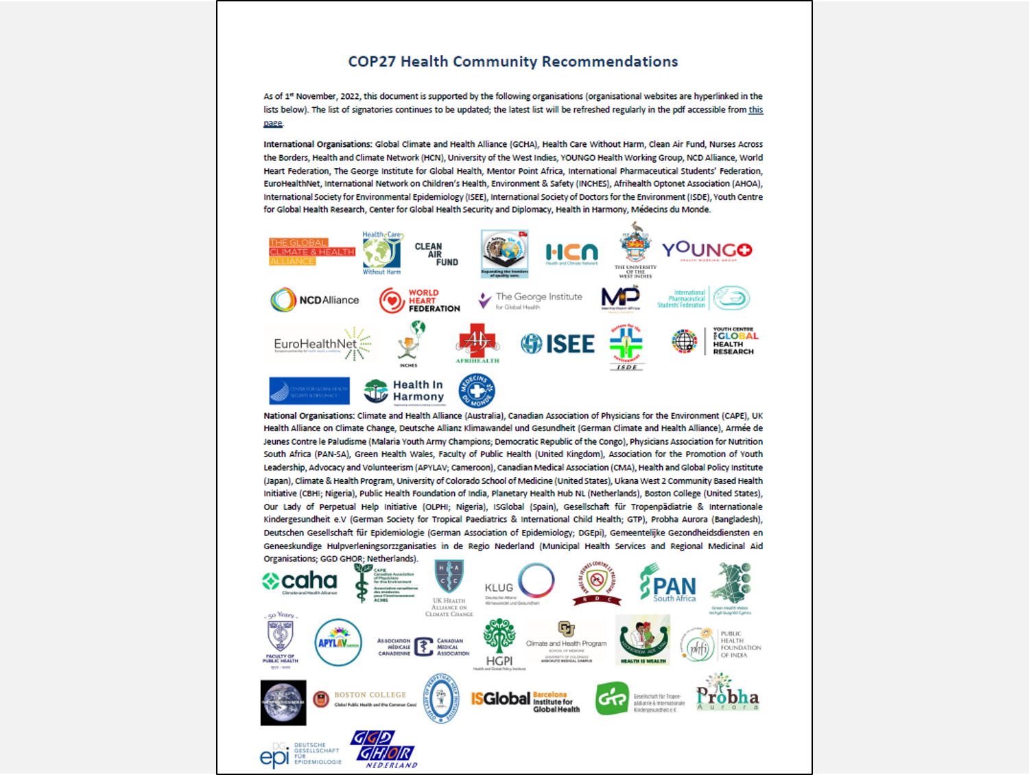 [Announcement] HGPI Planetary Health Policy Team Joins Call for “COP27 Health Community Policy Recommendations” (November 8, 2022)