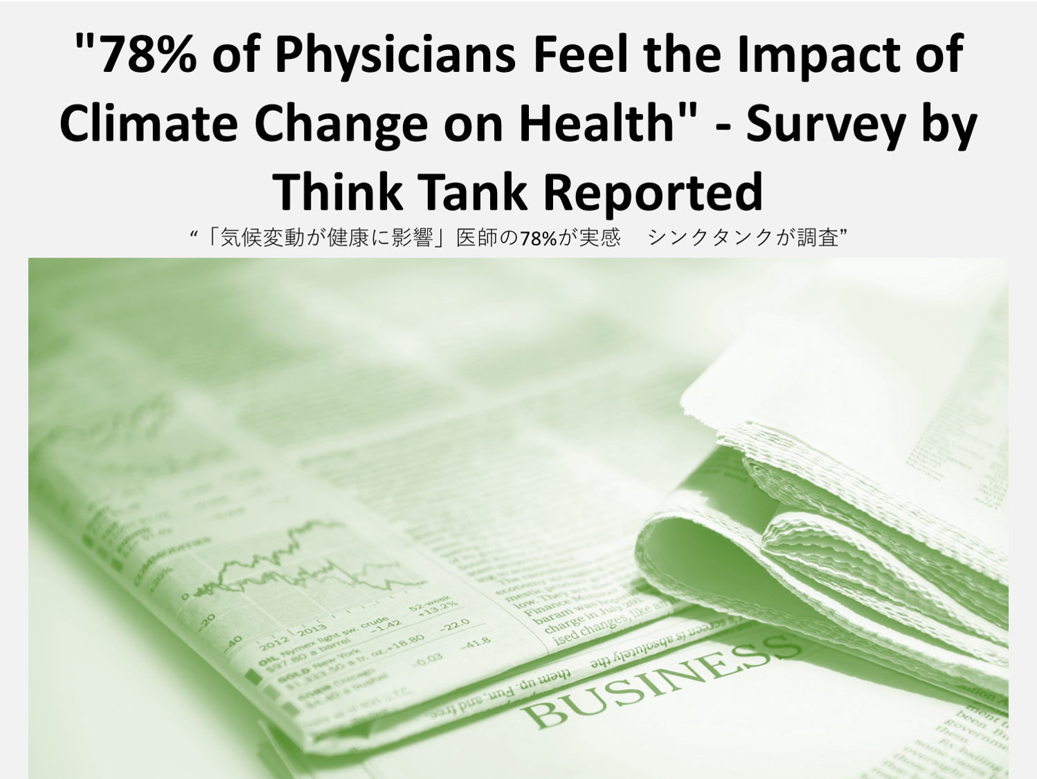 [In the Media] “78% of Physicians Feel the Impact of Climate Change on Health” – Survey by Think Tank (December 6,9,22, 2023; Mainichi Newspaper, KYODO NEWS, Jiji Medical)