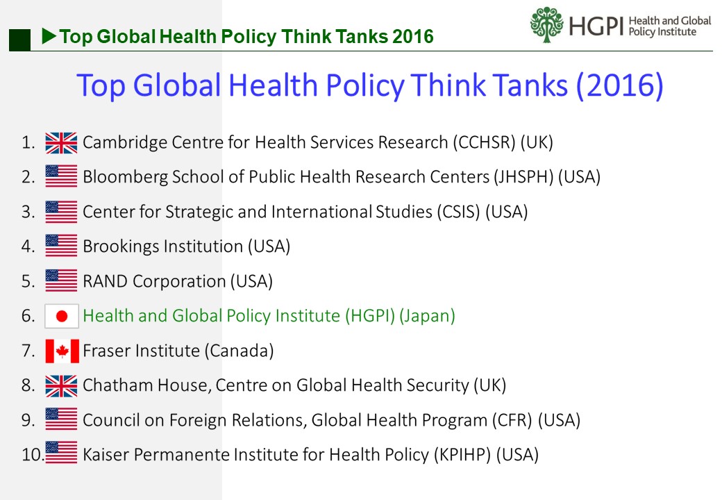 (In the media)HGPI was ranked 6th global health policy think tank worldwide(University of Pennsylvania, Jan. 26, 2017)