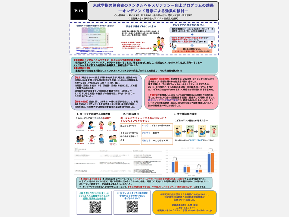[Announcement] Poster Awarded Industrial and Labor Award at 21st Annual Conference of the Japan Society of Stress Management (Japan Society of Stress Management, July 30, 2023)